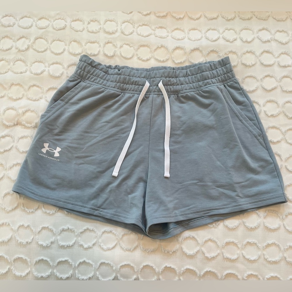 Under Armour Women’s Rival Terry Shorts, Harbor Blue, Small, 3.5”